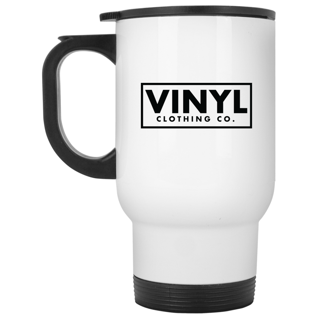 Vinyl Clothing Co. White Travel Mug