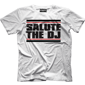 Salute The DJ T-Shirt (White) - Vinyl Clothing Co - DJ Apparel Clothing Disc Jockey Vinyl Gear