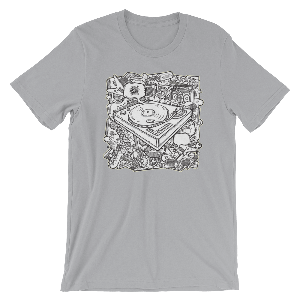 Turntable Collage Short-Sleeve Unisex T-Shirt - Vinyl Clothing Co - DJ Apparel Clothing Disc Jockey Vinyl Gear