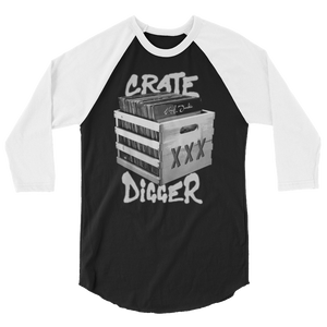 Crate Digger 3/4 Sleeve Raglan Shirt - Vinyl Clothing Co - DJ Apparel Clothing Disc Jockey Vinyl Gear